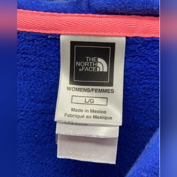 The North Face Blue Pink Graphic Print Logo Hoodie Sweatshirt Size L Used Exc - Picture 3 of 4